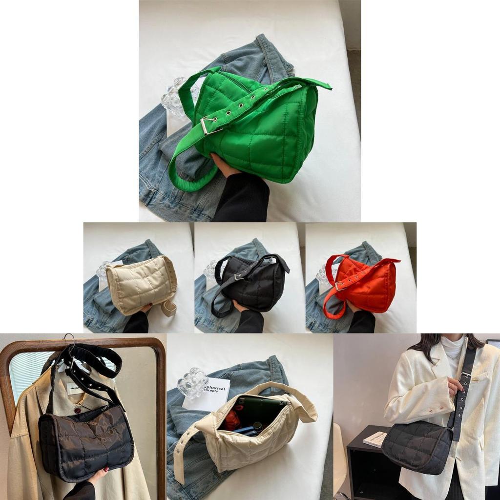 Stylish Women's Wide Strap Casual Shoulder Crossbody Canvas Bag For 2024 In Cream Black Orange And Green