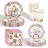 2025 Pink Jungle Animal Party Paper Tableware Set: Plates, Cups, Napkins, Tablecloth