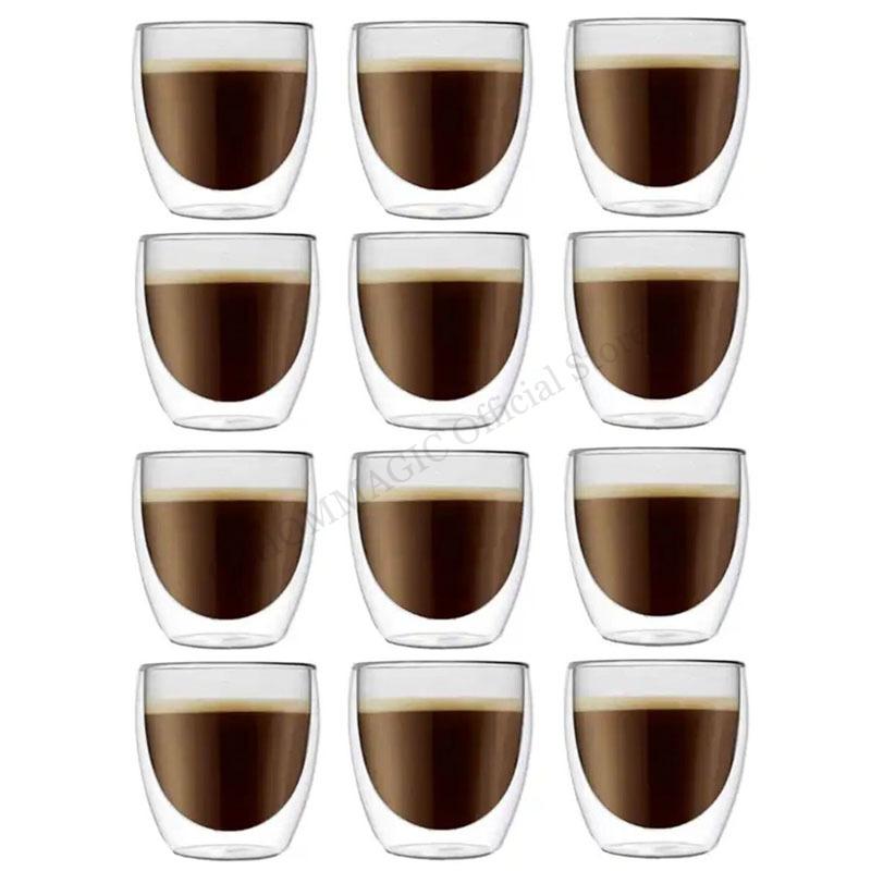 12/6/4/2Pcs 80ml Double Wall Glass Cup Egg Shape Coffee Mug Transparent Heat Resistant Tea Beer Drink Mini Espresso Coffee Cups