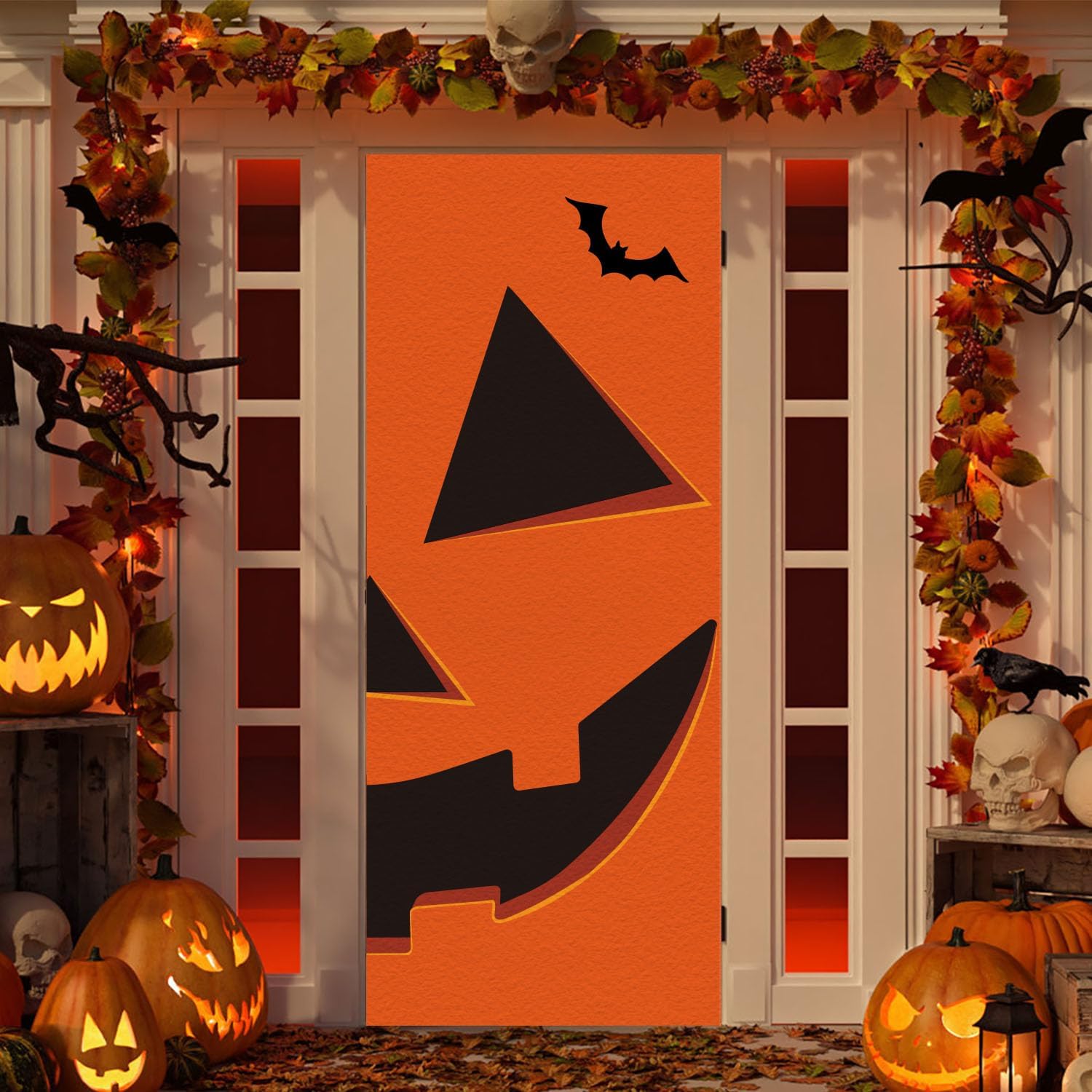 IMISHM Halloween Pumpkin Door Covers Halloween Door Decorations Halloween Door Banner Halloween Decorations for Front Door Halloween Porch Sign for