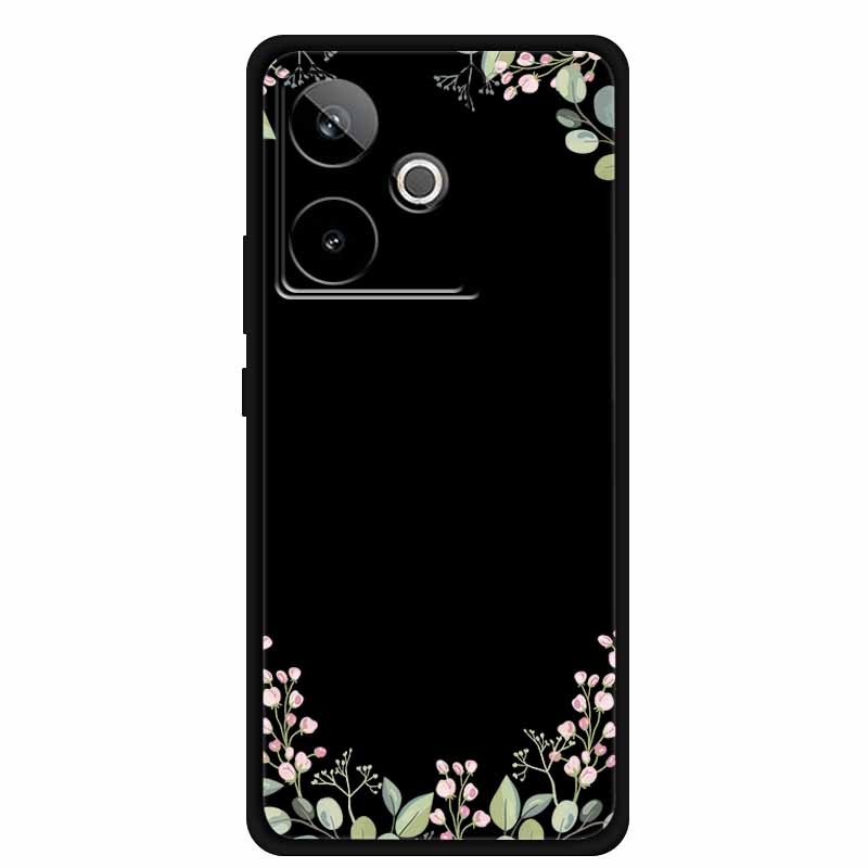 For Realme GT7 GT 7T Case Cute Floral Retro Black Silicone Soft Case Back Cover for Realme GT 7 TPU Funda For Realme GT 7T Coque