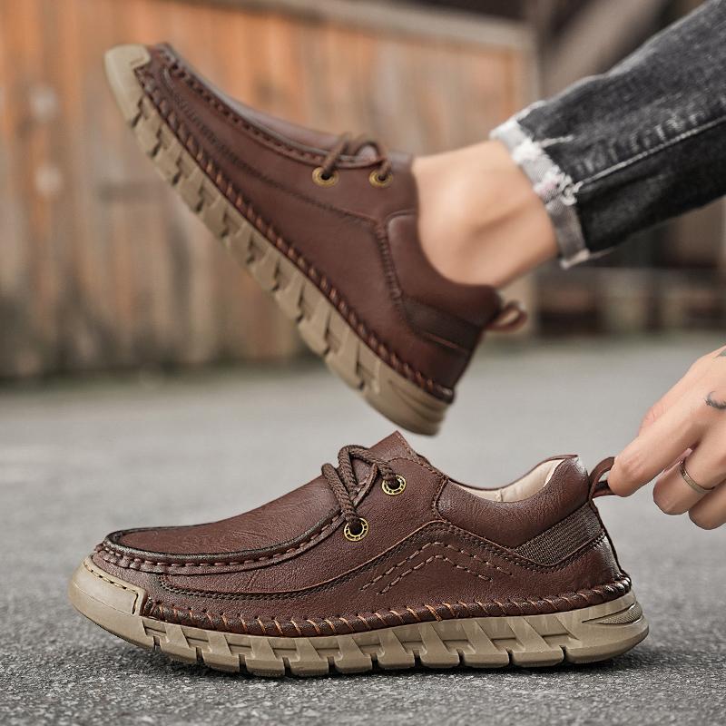 Fashion Men's Leather Casual Shoes Handmade Breathable Shoes Soft Low-top Working Shoes