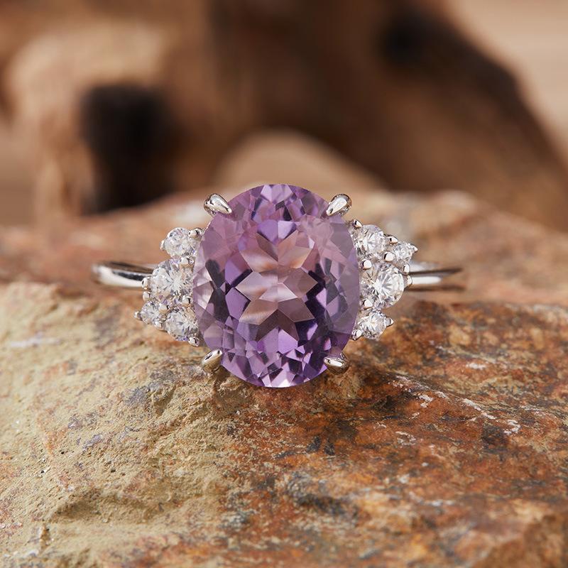 Natural Topaz Citrine Amethyst Ring S925 Sterling Silver Color Treasure Index Finger Ring Jewelry