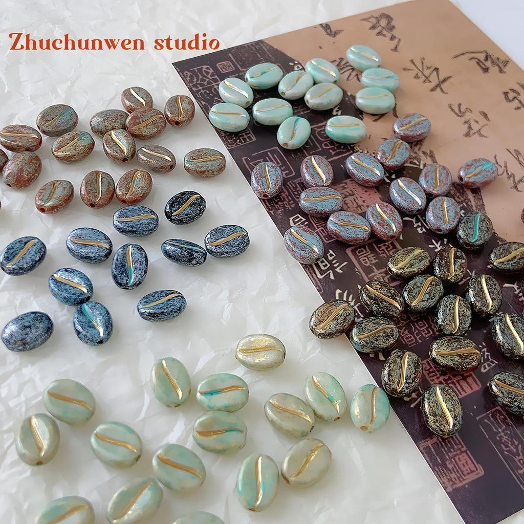 Picasso-Style Acrylic Coffee Bean Czech Beads for DIY Bracelets & Rings