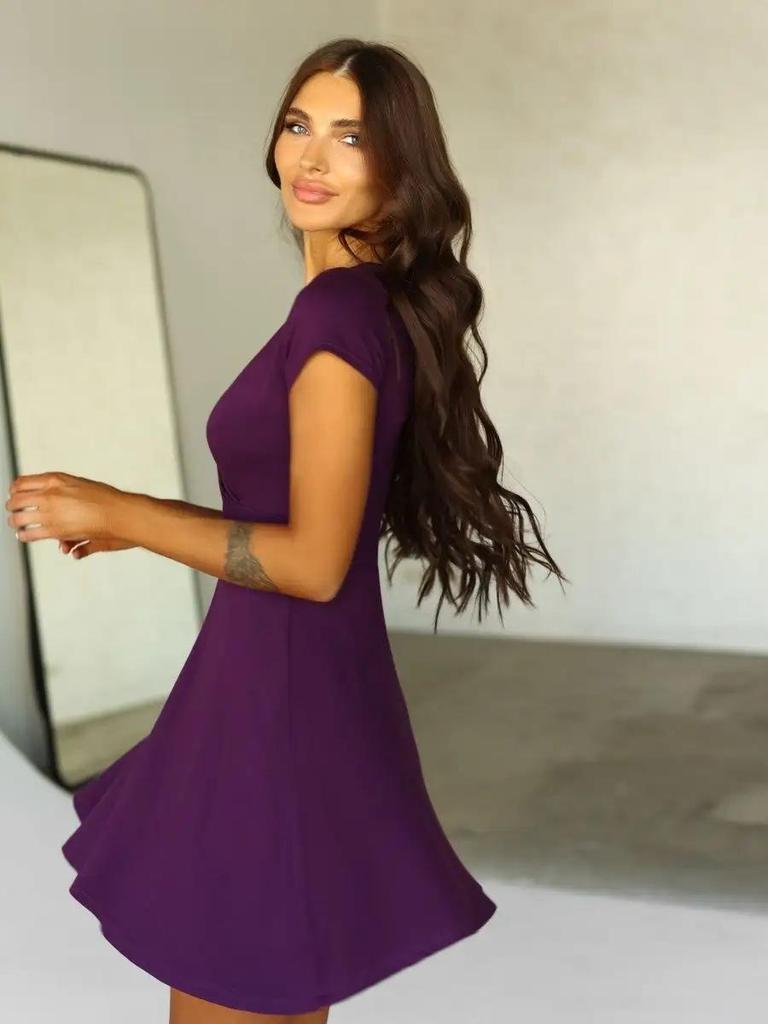 V-Ausschnitt Einfarbig Kurzarm Lässig Zuhause Damen Strickkleid