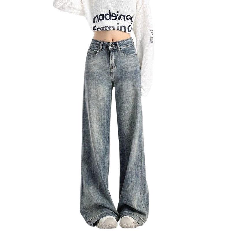 Plus Size High-Waisted Loose Denim Wide-Leg Pants for Women
