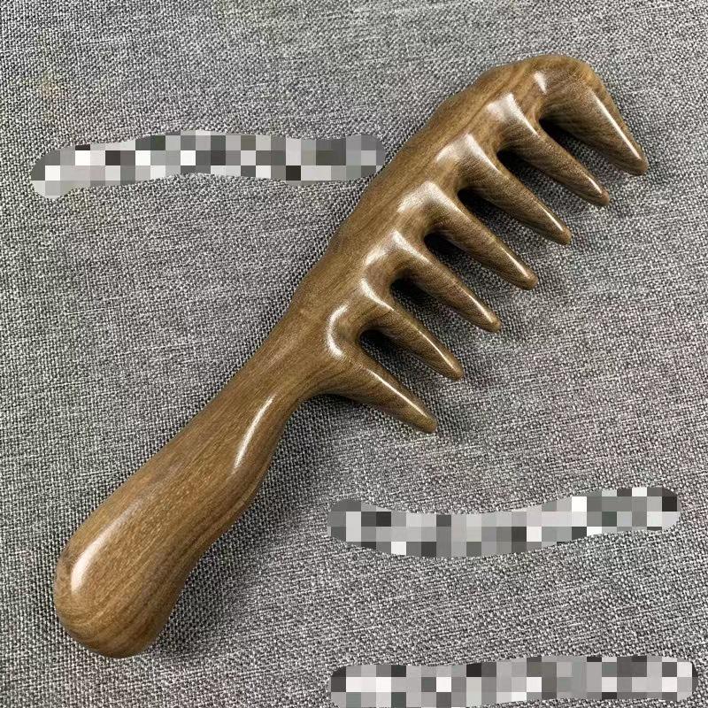 Goldener Sandelholz Kamm mit kurzem Griff und breiten Zinken für Kopf-, Schulter-, Nackenmassage & dauergewelltes lockiges Haar - Damengeschenkkamm