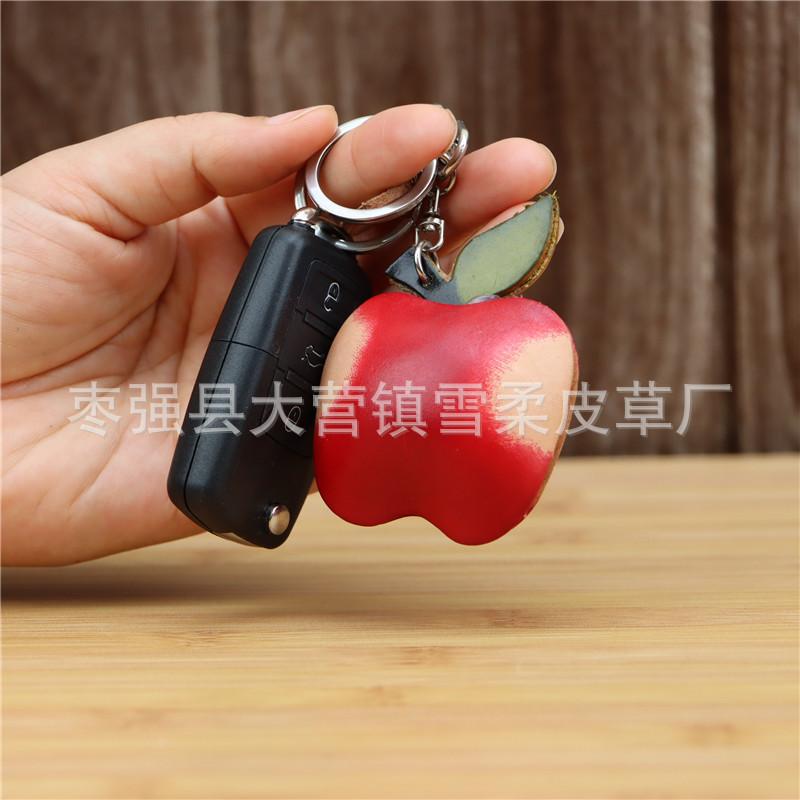 First Layer Cowhide Hand Workmanship Creative Red Apple Keychain Bag Pendant Mini Cute Cowhide Bag Accessories Gifts