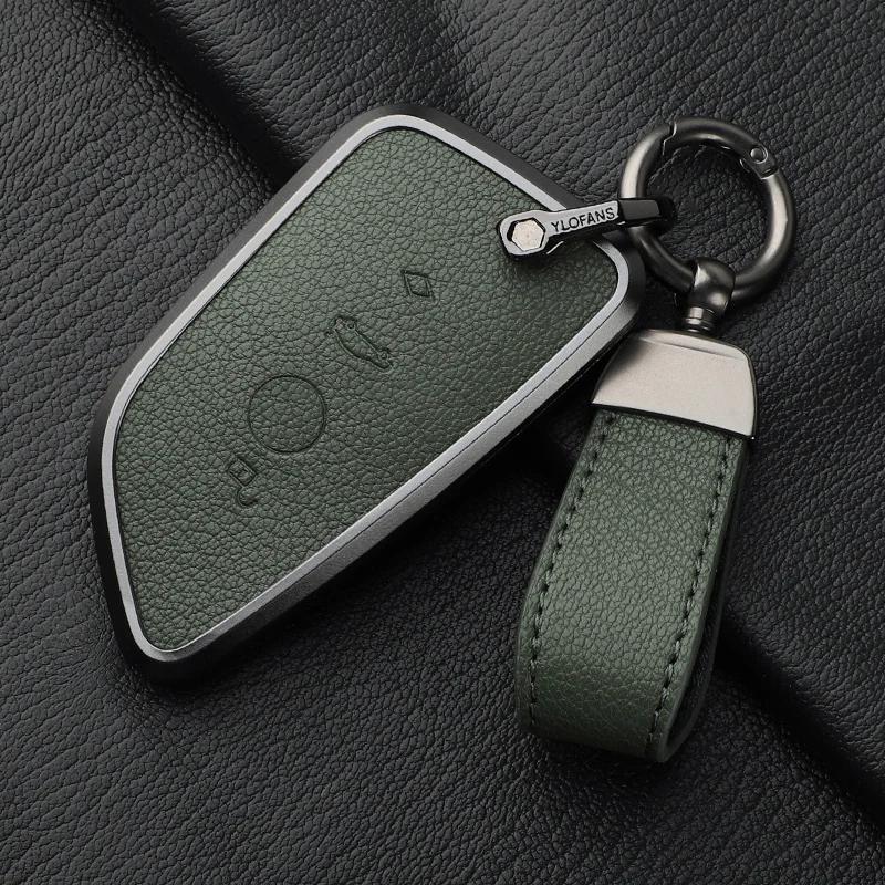 Aluminium Alloy Goatskin Car Key Case Cover For Bmw 1 3 5 7 Series X1 X3 X5 X7 F20 F48 F15 F16 G20 G28 G22 G23 G30 G12 Keychain