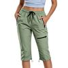 Women's Outdoor Hiking Pants Lightweight Quick Dry Capri Cargo Trousers Elastic Waist Adjustable Drawstring Outdoor Sports Pants