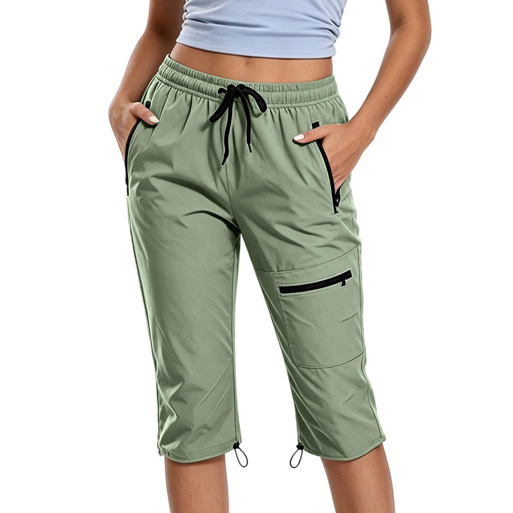 Women's Outdoor Hiking Pants Lightweight Quick Dry Capri Cargo Trousers Elastic Waist Adjustable Drawstring Outdoor Sports Pants