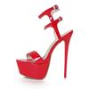 Sexy rote High Heels Plateausandalen für Damen, modische Doppelschnalle, offene Zehenpartie, Hochzeitsbankettschuhe, große Größe 45 46