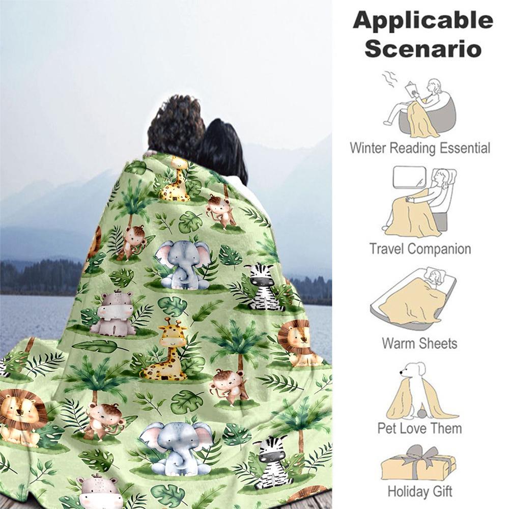 1PC Jungle animalsOutdoor Flannel Blanket - Soft Plush Decor for Picnics, Camping, Bedroom, Playroom, Office, or Lunch Break 1356A