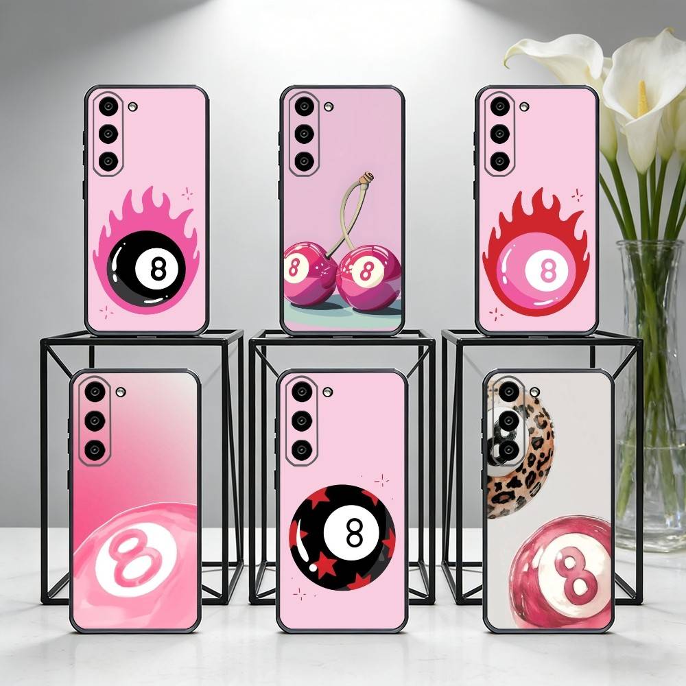 8 Ball Aesthetic Pink Phone Case For Samsung Galaxy A73,A72,A71,A70,A53,A52,A51,Others Soft Black Cover