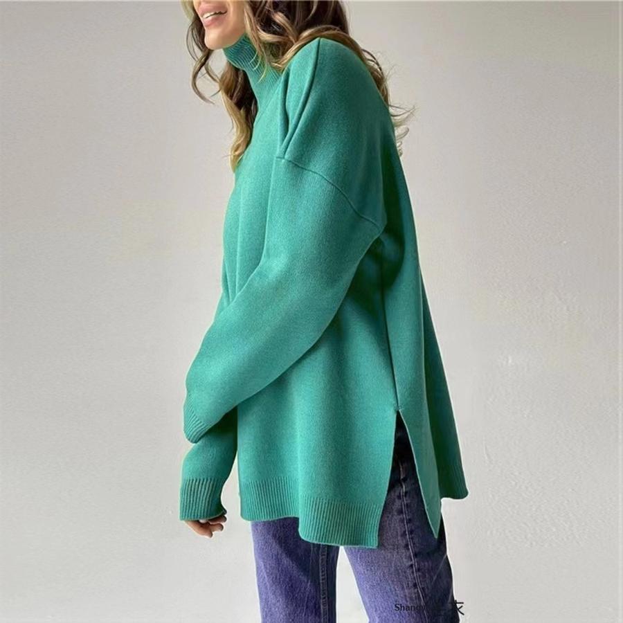 Trendy Oversized Knit Sweater with High Neck for Women - Autumn/Winter Ready
