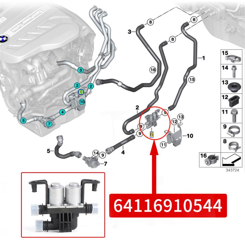 Für BMW X5 X6 Auto Motorheizung Steuerung Wasserventil Autoteile für BMW E53 E70 E71 F15 F16 64116910544