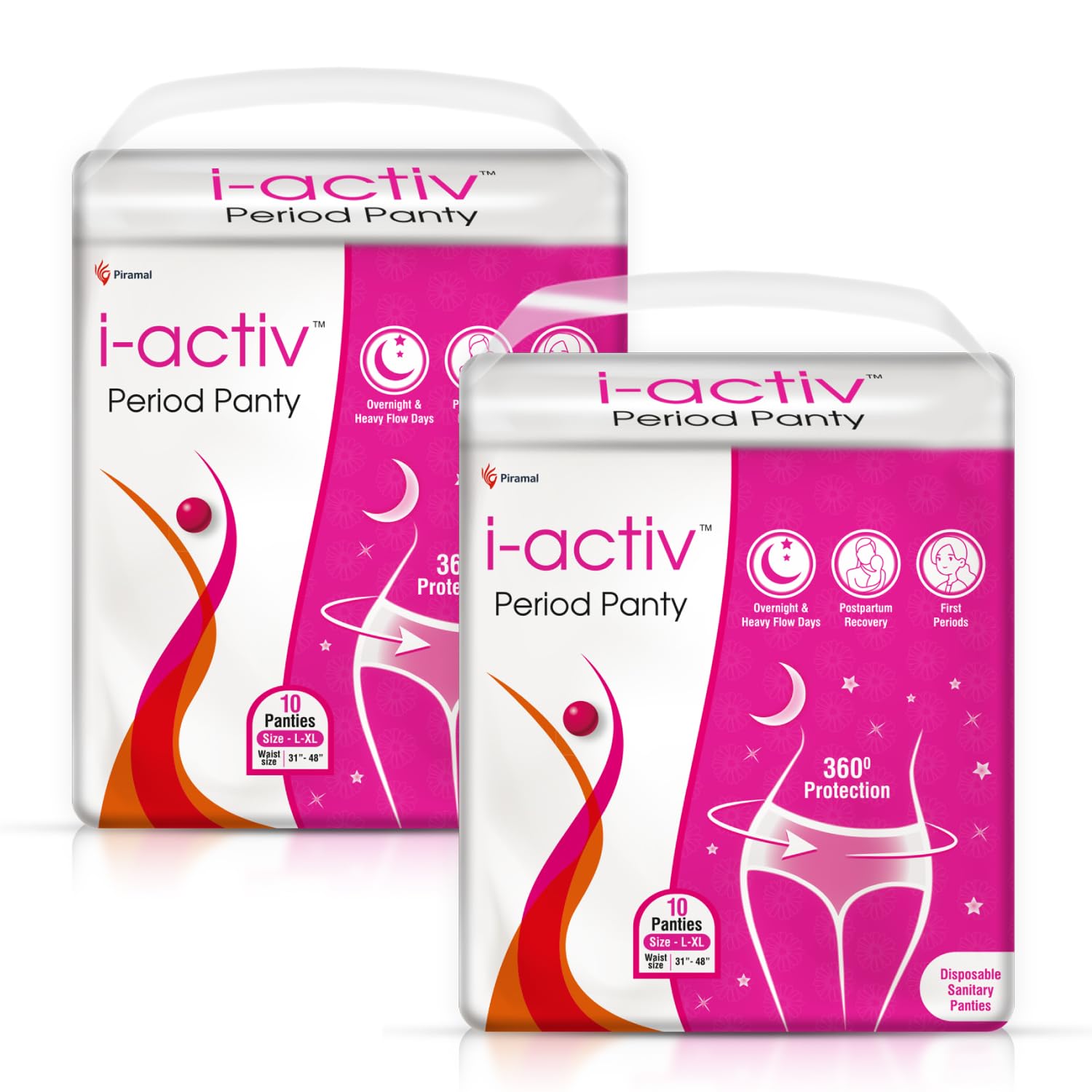 

i-Activ Трусики для критических дней для женщин и девочек L-XL | Упаковка 10 шт. X2 | Одноразовые послеродовые трусики для обильных выделений Защита 360 градусов Обхват талии - от 31 до 48