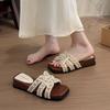 Xiaoxiangfeng High-heeled Slippers Women's Summer 2025 New Outer Wear Fashionable Pearl French with Skirt Comfortable Going Out Sandals