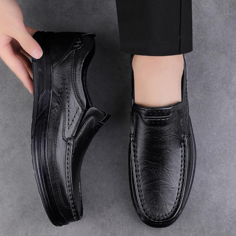 Men's leather shoes first layer cowhide business leisure one-pedal lazy thick-soled round head foot men's leather shoes