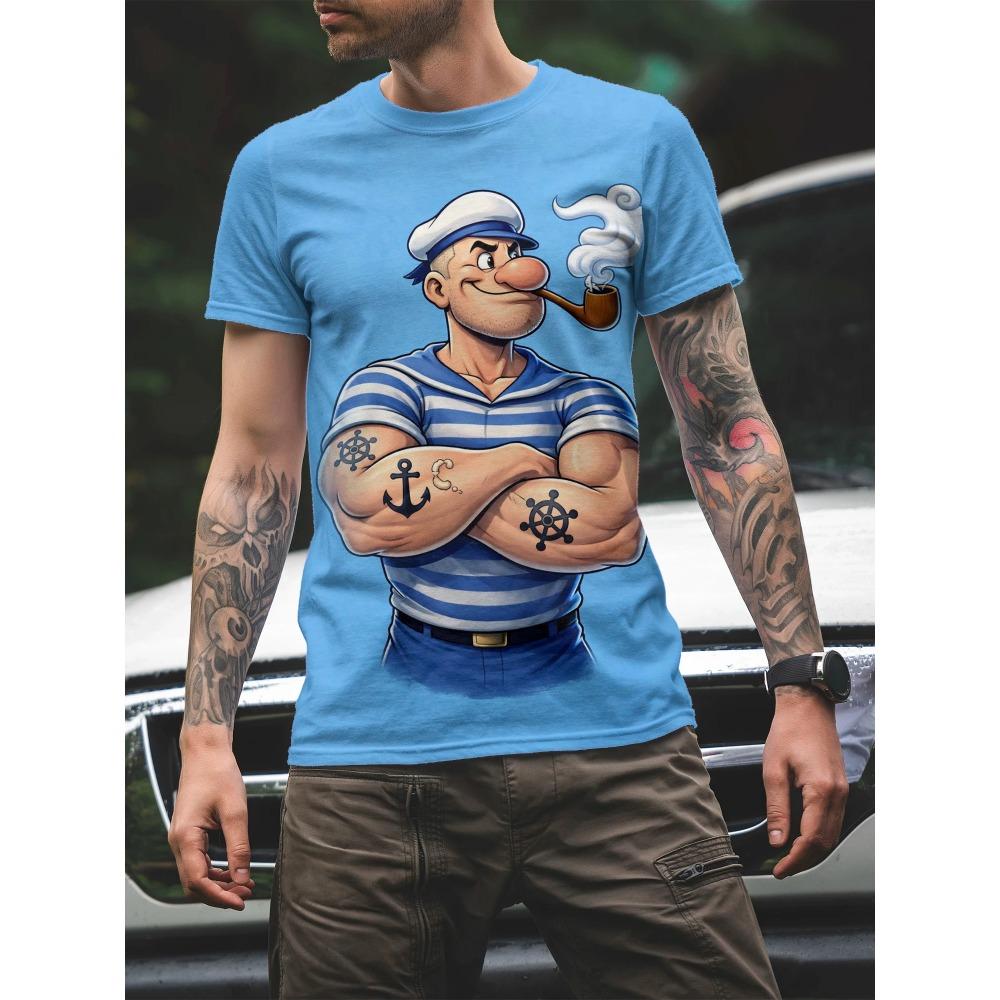 Men's Casual Daily Tshirt for Halloween and The Day of The Dead Theme Humorous Pattern Printed Top Casual Round-neck Top for Men