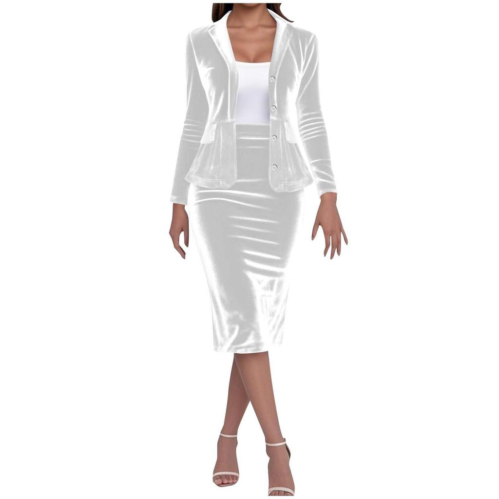 Dámský 2dílný sametový oblek Sukňový set Business pracovní outfit Saka se sukní