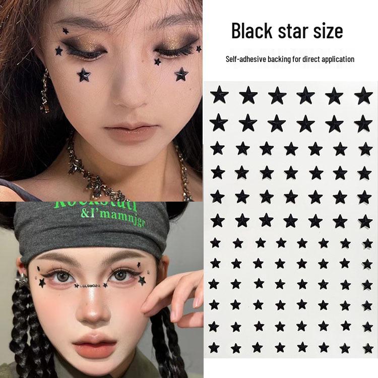 Concert Face Stickers: Five-Pointed Star, Blue Heart, Bowknot, Glue-Free Rhinestones for Makeup