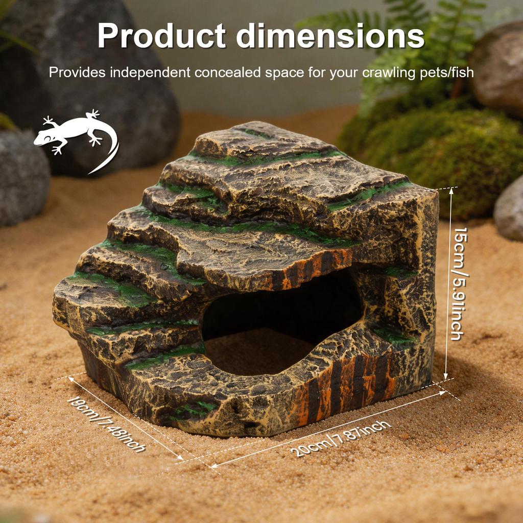 Reptile Hideout Cave Decorative Rock Basking Platform Aquarium and Terrarium Resin Ornament for Bearded Dragon Lizard Fish
