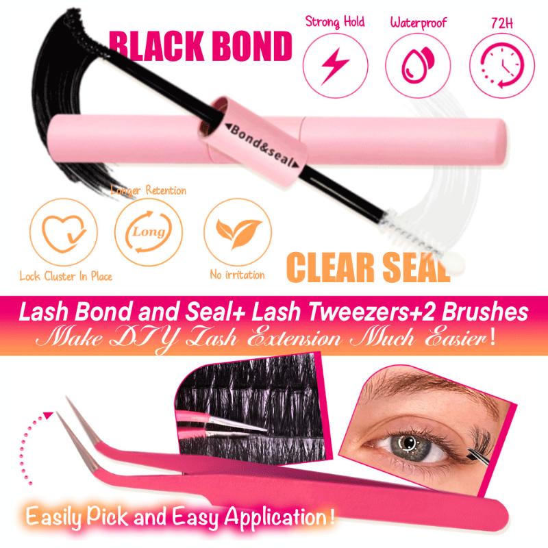 Lash Bond Asend Seal Eyelash Clusters Lasting Double-Ended Fixed Eyelash Glue Remover Tweezers Kit Eyelash Curler Brush Kit Tool