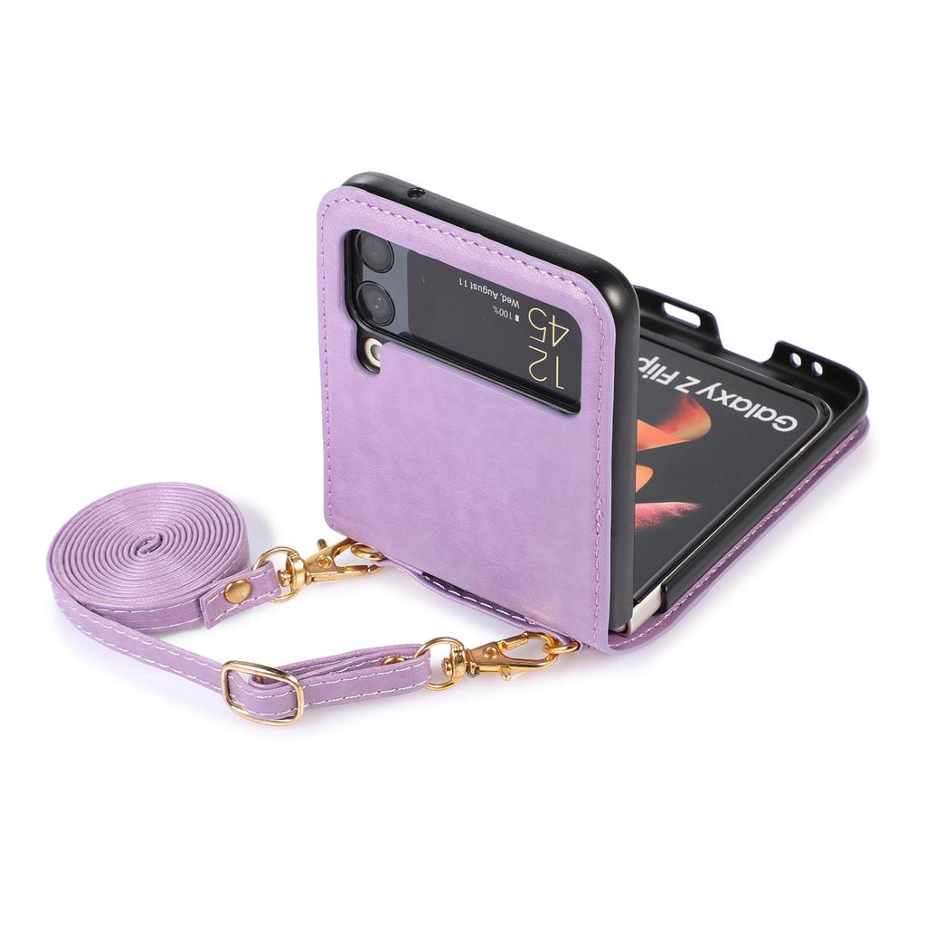 New Model Is Suitable for Samsung Z Flip6 Mobile Phone Case Folding Flip5 Crossbody Mobile Phone Leather Case Card Protection Case