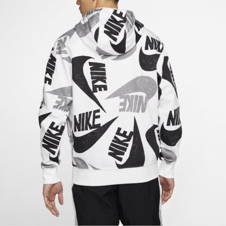 Nike Street Style Graffiti Print Mixed Hook Fleece-Lined Hoodie Men Tops Black White CJ6313-010
