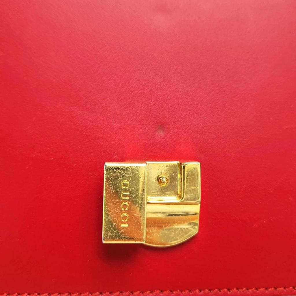 [Pre-Owned] Sylvie Gold Buckle Striped Web Ribbon Bow Wide Shoulder Strap Leather Shoulder Crossbody Handbag Small - Fair #A0MMC6