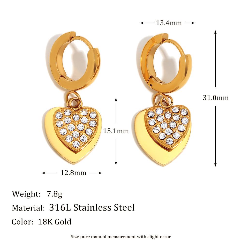 

MamacitaSlay 18K Gold Plated Stainless Steel Zircon Double Heart Earrings Party Waterproof Jewelry Women s High Quality Gift золотий