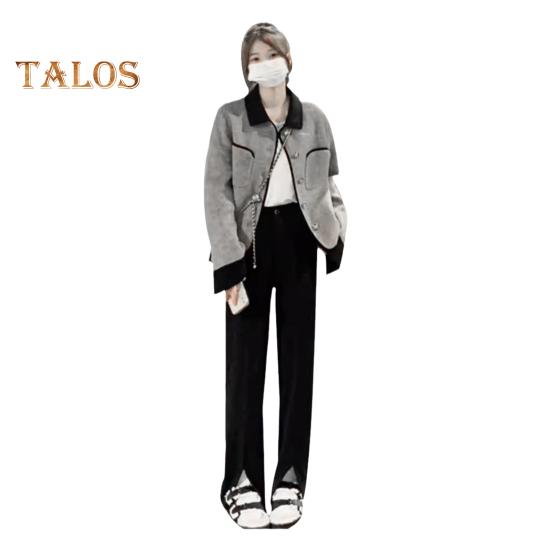 

Женская осенняя куртка с отложным воротником, нагрудными карманами, однобортная модель, свободные длинные рукава, кардиган в стиле OL Commute, офисная куртка M серый