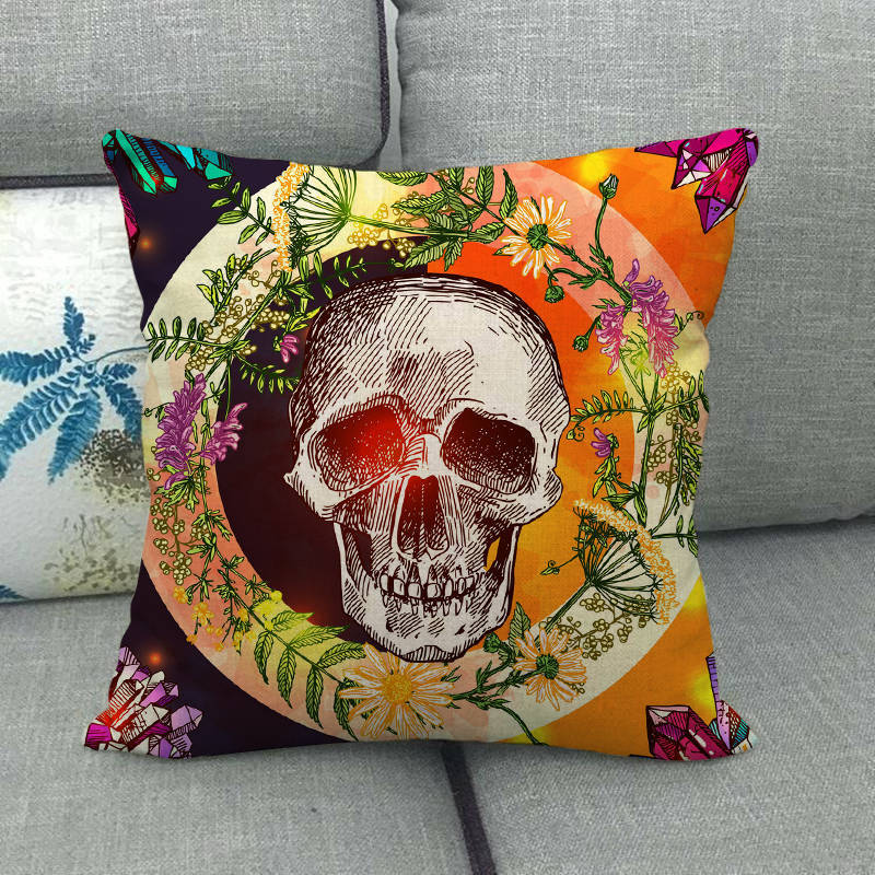 Nordic Halloween Skull Series Digital Printing Short Plush Pillow Covers for Car Sofa Office Cushion Cover Home Goods