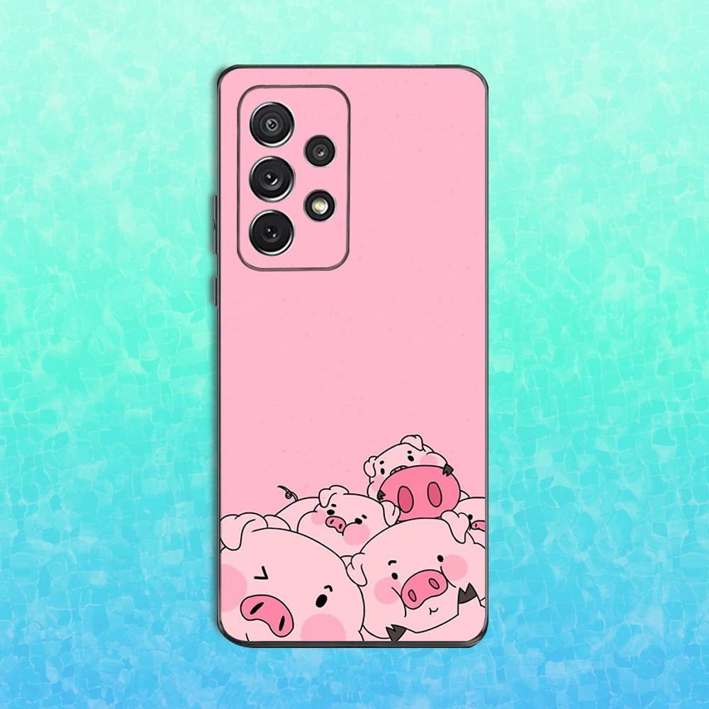 Cute Cartoon Piggy Phone Case For Samsung S25,S24,S23,S22,S21,S20,S10,Ultra,Plus,Lite,FE,Soft Silicone Black Cover