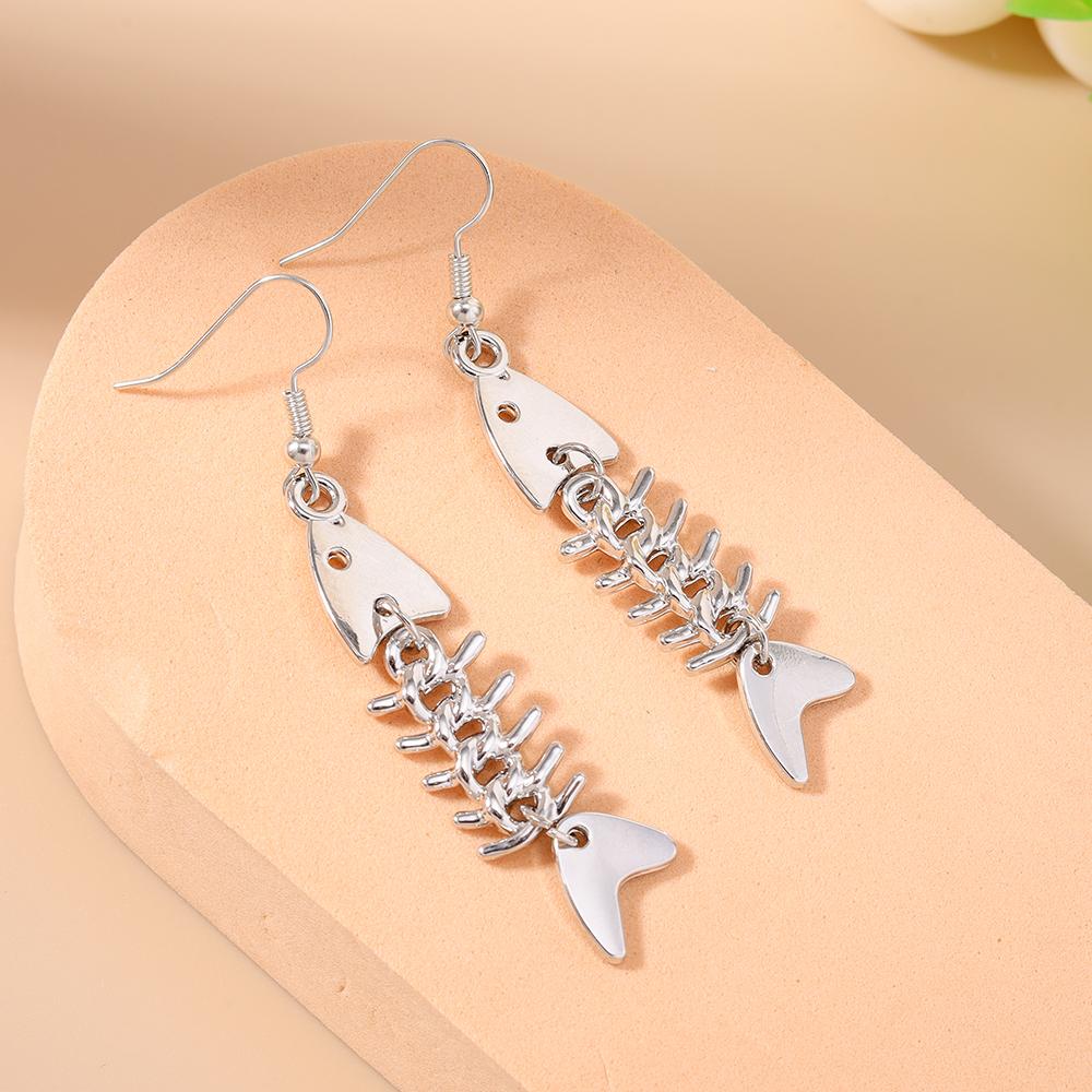 Fashion Stainless Steel Fishbone Drop Earrings Women Men Punk Hip-hop Earrings Club Party Jewelry Gifts
