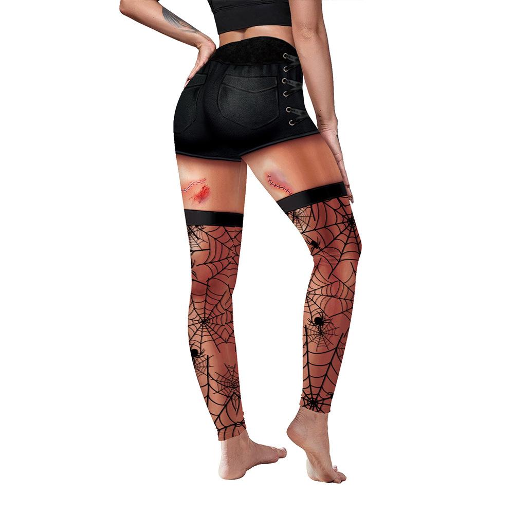 Spring Halloween Spider Web Simulation Printed Elastic Women's Sports Yoga Pants Peach Butt Elastic Leggings