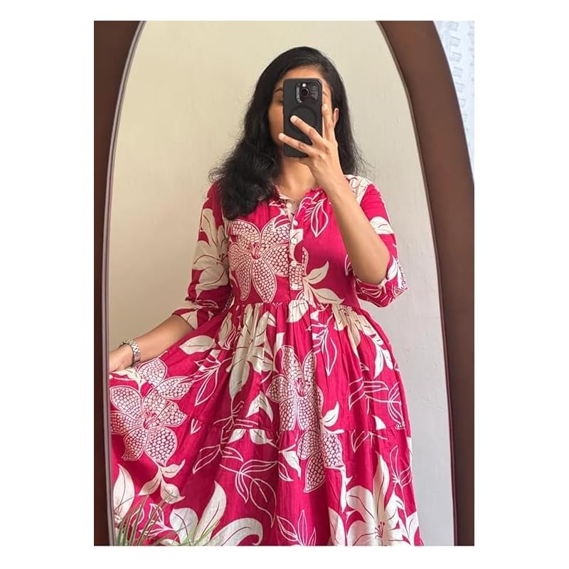 Royalica Women' Pure Cotton Maxi Midi Dress Western Dress For Women Elegant Floral Printed Long Dresses Soft & Breath
