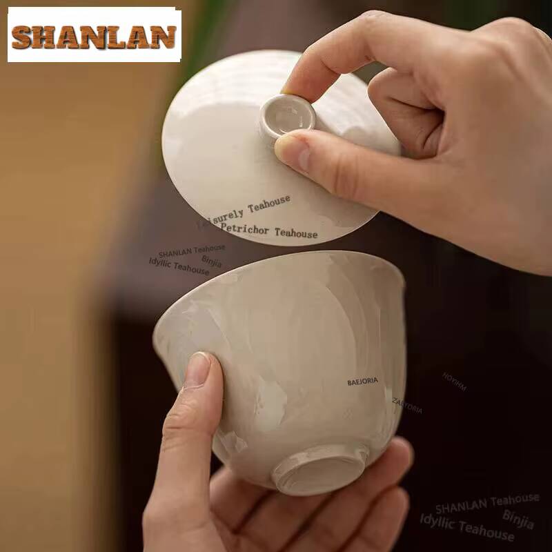 HOYIHM 150ml Retro Grass Wood Ash Gaiwan Antique Non Hot Hand Tea Bowl Tea Tureen Tea Maker Cover Bowl Cafes Accessories Gifts