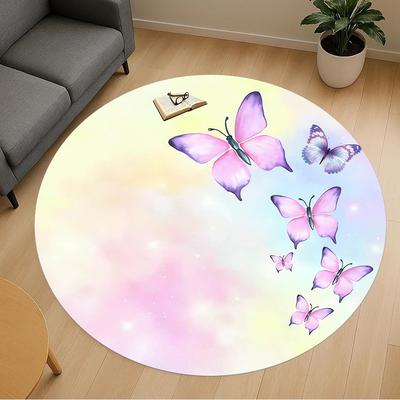 1pc Butterfly, Pastel Round Chair Mat Area Rug - Non-Slip, Floor Mat for Office, Bedroom, Home Decor Christmas Gift P0811333