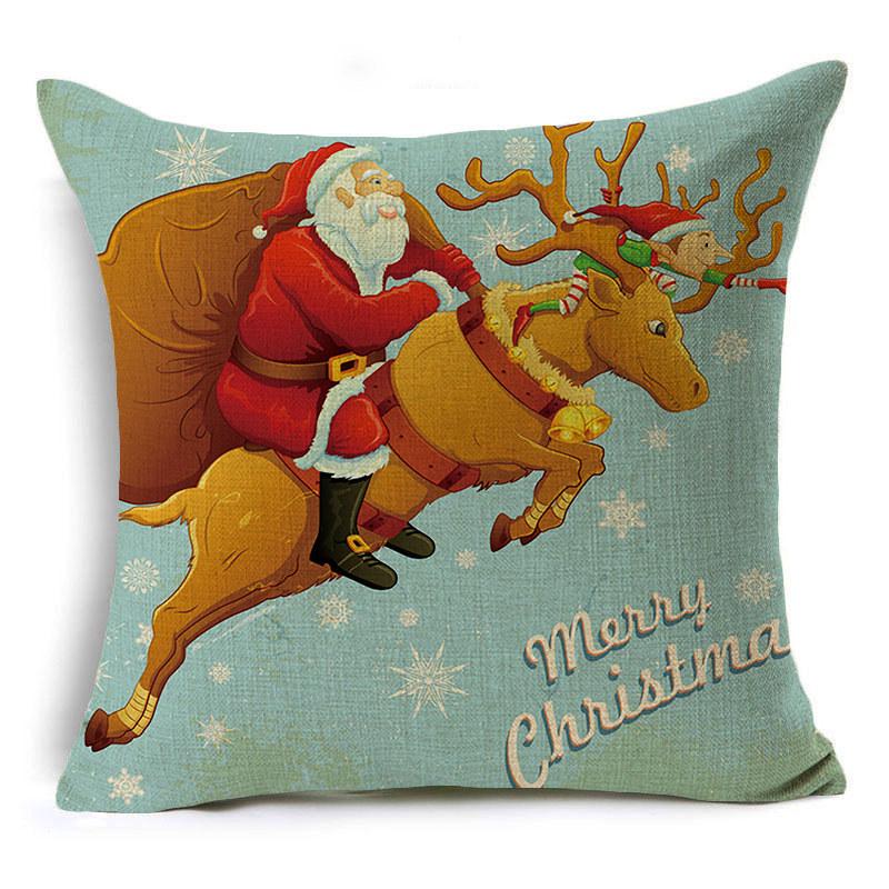 Santa Claus Cartoon Christmas Cushion Covers Reindeer Christmas Trees Linen Pillow Cover Decorative Sofa Couch Throw Pillows
