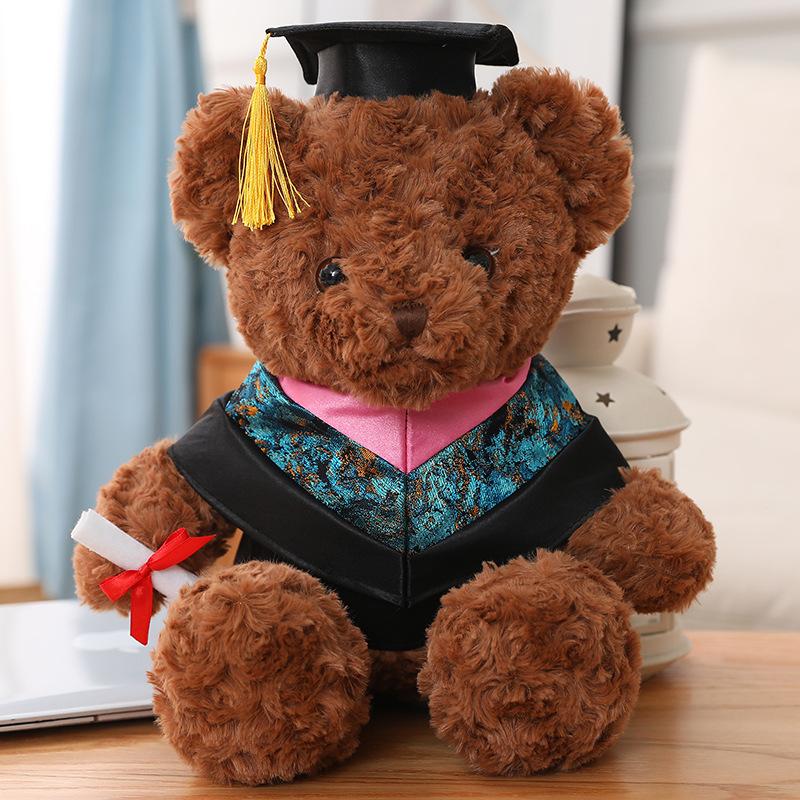 Afstuderen Dr. Beer hoed beer pop pluche speelgoed teddybeer afstudeerseizoen herdenkingsgeschenk kinderpop trompet 40cm（0.275kg）