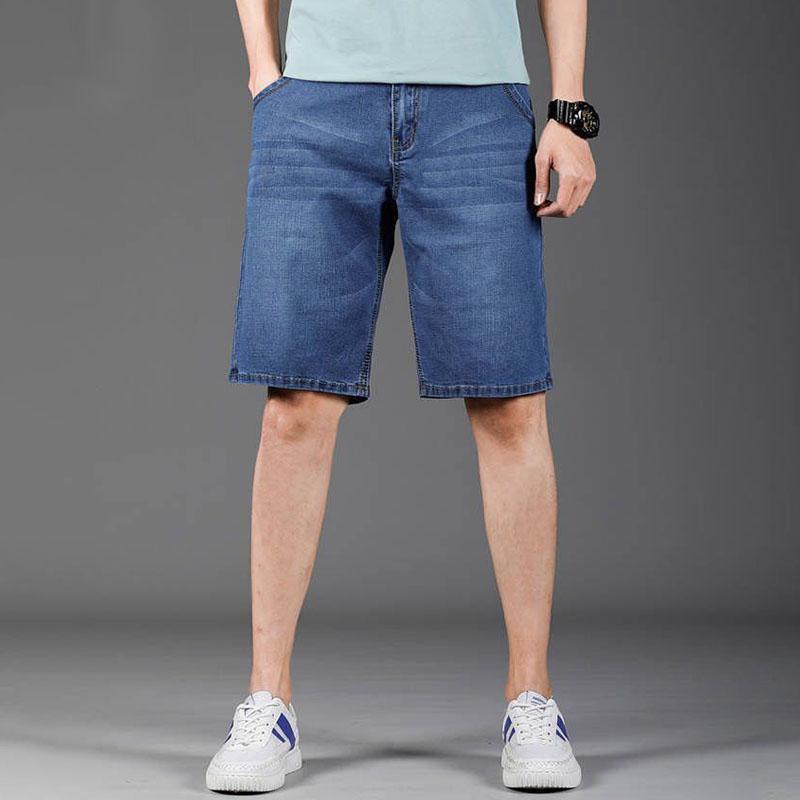Sommer Tynn Stretch Denim Shorts Herre Rett Løs Casual Stor Størrelse 5 Fem-punkts Bukser Bukser 7-punkts Knebukser