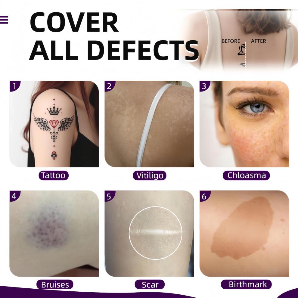 Tattoo Cover Up Cream Waterproof Full Coverage Body Concealer for Scars Birthmarks Dual Shades Ivory Medium Deep Less