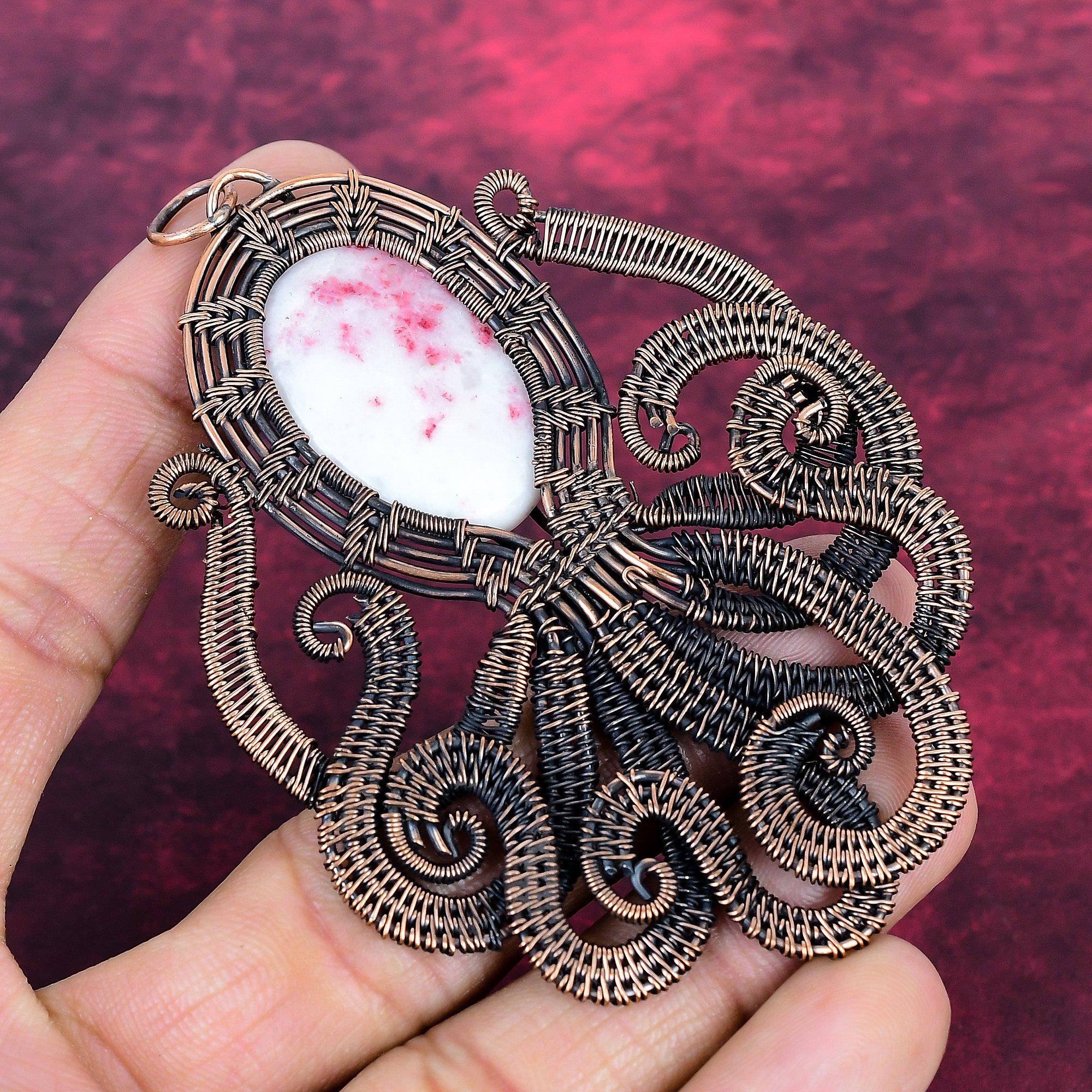 Cinnabar Pendant Copper Wire Wrap Octopus Jewelry Gemstone Pendant Gifts For Him
