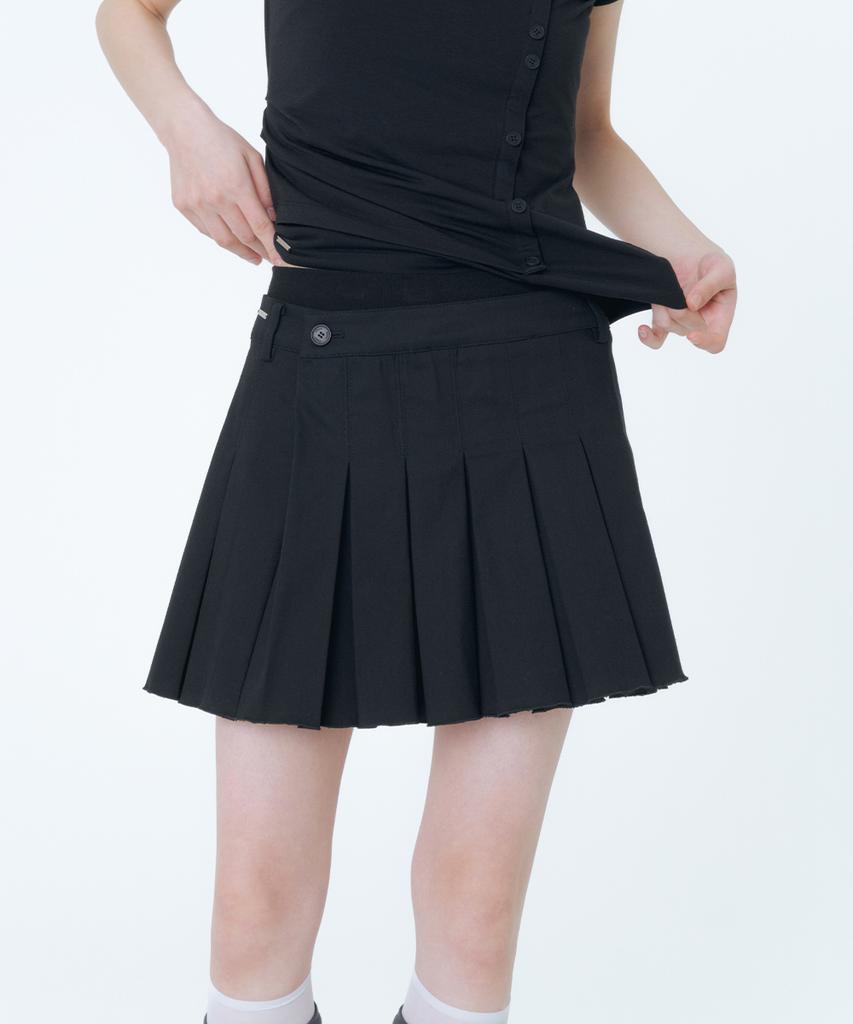 Miseki Seoul Ribbed Layered Pleats Skirt Black