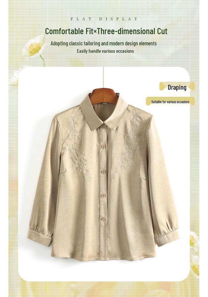2026 Stylish Silk Top for Middle-Aged & Elderly Women - 50s Mom Spring/Autumn Shirt