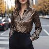 Elegant Leopardmönstrad Blommig Långärmad Topp för Kvinnor