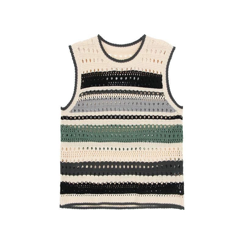 

Американский ретро вязаный танк-топ без рукавов с цветными блоками L зелёный