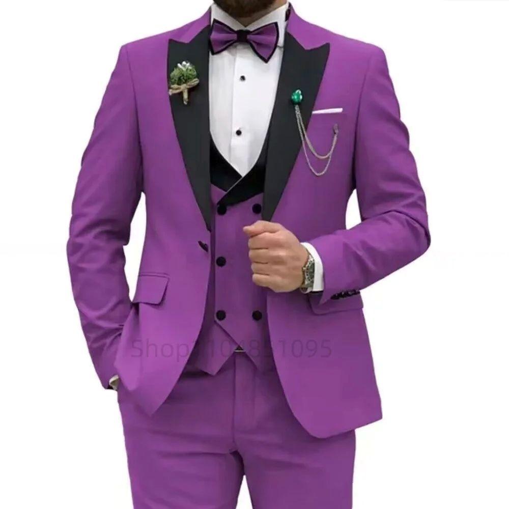 Herrenanzüge 3-teilig Blazer Weste und Hosen Set Spitzes Revers Luxuriöse Smoking Anzüge für Herren für Hochzeit Formelle Kleider Busi